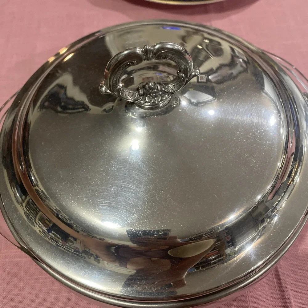 Vintage PYREX 2QT Silver Plated Chafing Dish Cradle Insert‎ & Cover